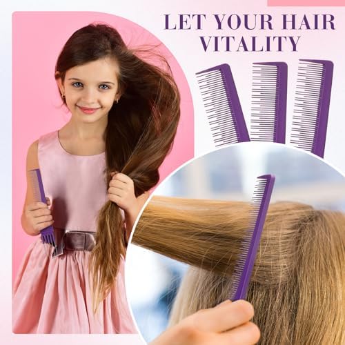 Leinuosen 3 Pack Teasing Combs with Metal Pick, Purple - Image 5