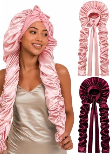 Double Layer Slik Like Satin Bonnet, 33-43" XXL Bonnet for Braids Long Hair by Kemispary