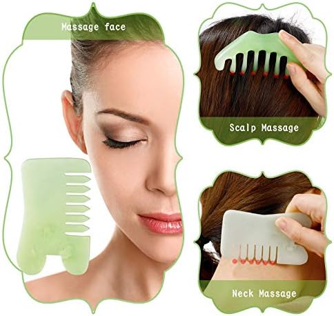 Geiserailie 2 Pcs Jade Combs Gua Sha Stone Scalp Massage Tool - Image 3