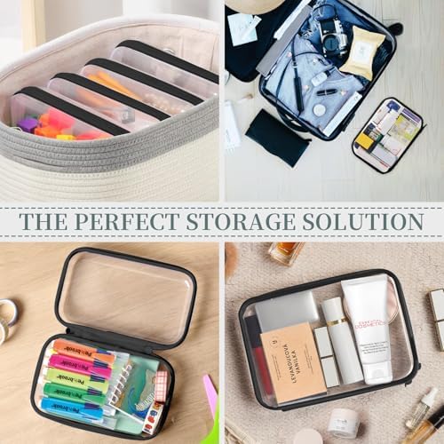 YOPCDJ 3 Pack Clear Hard Shell Zipper Case, Clear Zipper Pouches Waterproof Makeup Organizer & Travel Toiletry Bag, Plastic Pouch for Travel Office Storage, Black Medium Size - Image 3