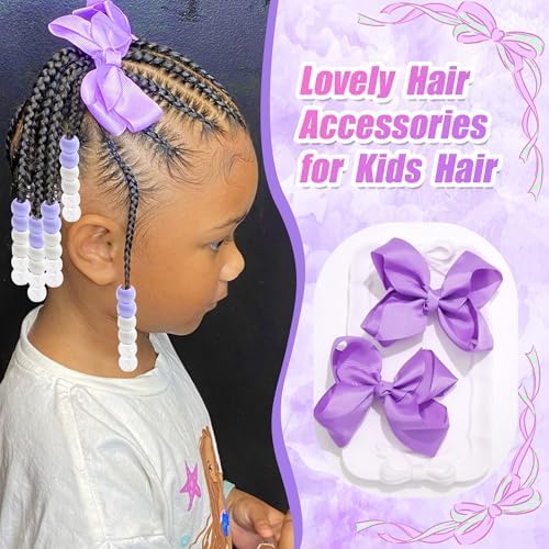 NAISKA 62PCS Purple Beads for Hair Braids 4.7inch Hair Bows Clips Round Dreadlock Beads Braids Clips with Bow 2 Styles Loc Accessories for Kids Girls - Image 5
