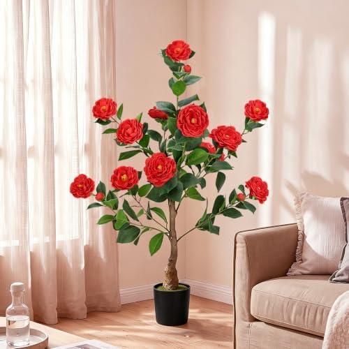 2 Pack 3FT Artificial Camellia Trees with Red Flower for Outdoor - Image 5