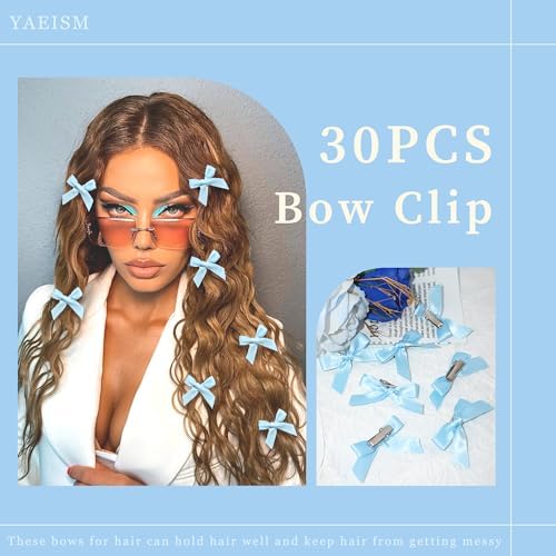 30PCS Blue Bows for Hair Satin Mini Bow Hair Clips Non Slip Small Hair Bows Cute Mini Hair Barrettes Y2K Hair Accessories for Women Girls - Image 3