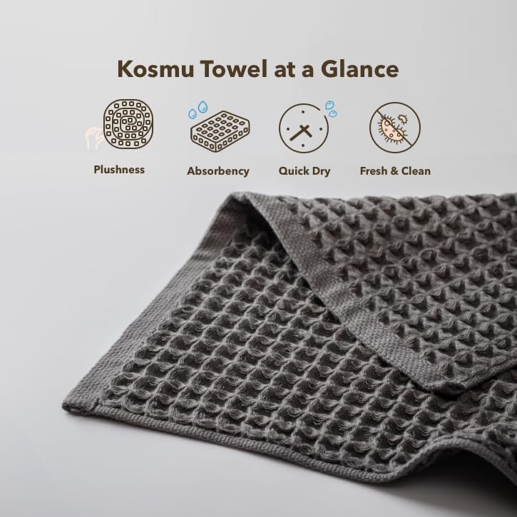 Luxury Organic Japanese Cotton Waffle Bath Towel | Thick, Absorbent, Quick Dry Bathroom Towels for Shower, Sauna, Onsen| Hotel & Spa Quality, Gift-Ready (Smoke Grey, Hand Towel (3 Pack)) - Image 2