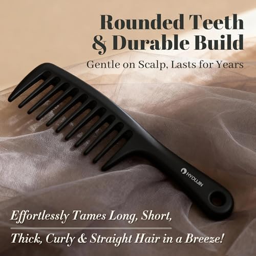 HYOUJIN Large Wide Tooth Comb Detangling for Curly,Wet,Dry Hair,Black - Image 5