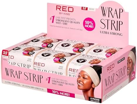 Red by Kiss Wrap Strip, Ultra Strong 2X Longer Stretch Wide Styling Wrap, 40 Strips, Wrap Strip for Natural Hair and Molded Styles, Suitable for Wet/Dry Hair, White-3.5" by REDbyKISS