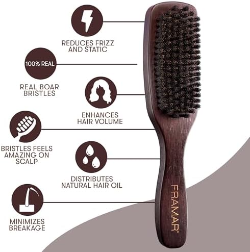 FRAMAR Slick Back Hair Brush Boar Bristles, Slick Back Brush – Brown Velvet - Image 6
