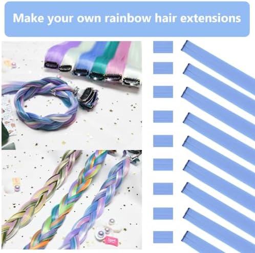 Colored Hair Extensions Clip in Baby Blue Hairpiece 14PCS Synthetic - Image 2