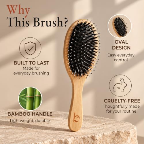 Boar Bristle Hair Brush - Smoothes & Detangles All Hair Types - Image 3