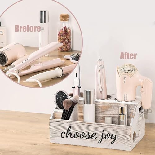 Wooden Hair Dryer Holder with 3 Circular Holes and 3 Compartment - Image 3