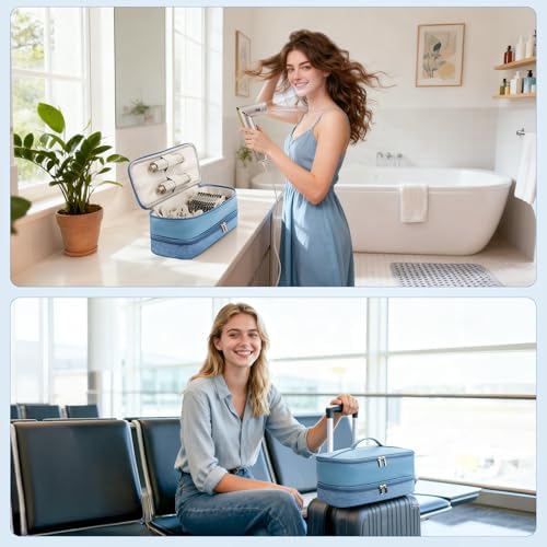Travel Hair Dryer Case for Shark Flexstyle, Double-Layer Carrying Case for Shark Flex Style Blow Dryer, Portable Hair Tools Storage Organizer Bag for Shark Beauty Hairdryer Attchments (Misty Blue) - Image 6