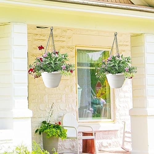 RooTrimmer 5 Pack 10 Inch Plant Pots for Indoor Outdoor,Plastic Floor Planters with Drainage Holes,Lightweight Flower Pots for Home,Patio & Garden(White) - Image 2