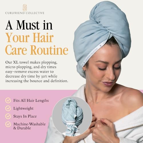 Curlfriend Collective Cotton Cloud T-Shirt Hair Towel Duo, Cerulean - Image 3