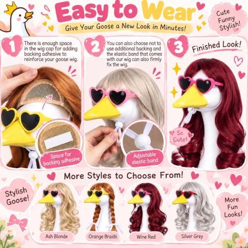 4Pcs Porch Goose Wigs Set porch goose outfits Accessories for Outdoor Statue Accessories Garden Patio Yard Goosey Decoration (FZL-4Pcs) - Image 6