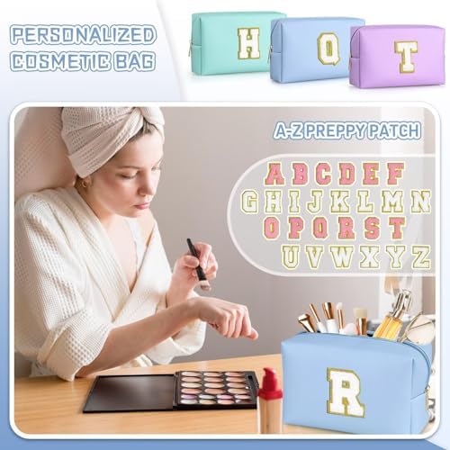 TOPEAST Sky Blue Makeup Bag - Preppy Stuff, PU Leather Waterproof Cute Small Makeup Pouch Cosmetic Bag Preppy Stuff for Girls 10-12 Teen Girls Gifts (Sky Blue S) - Image 3