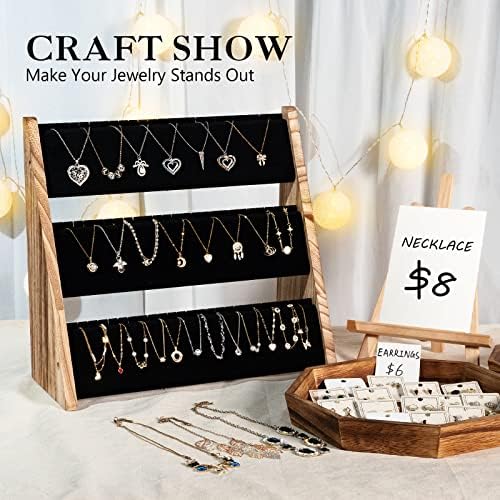 Necklace Holder, 3 Tier Necklace Organizer Stand with Velvet, Wood Necklace Display Stands for Selling, Jewelry Display Stand for 72 Necklaces Bracelets (Brown) - Image 5