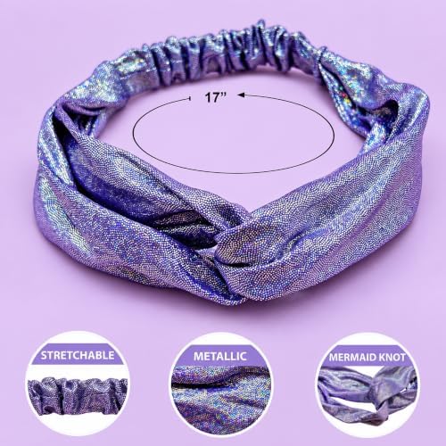 FROG SAC 6 Mermaid Knotted Headbands For Girls, Little Girl Glitter Head Bands, Kids Knot Headwraps, Criss Cross Tie Dye Hair Accessories, Rainbow Turban Hair Bands (Solid Glitter) - Image 4
