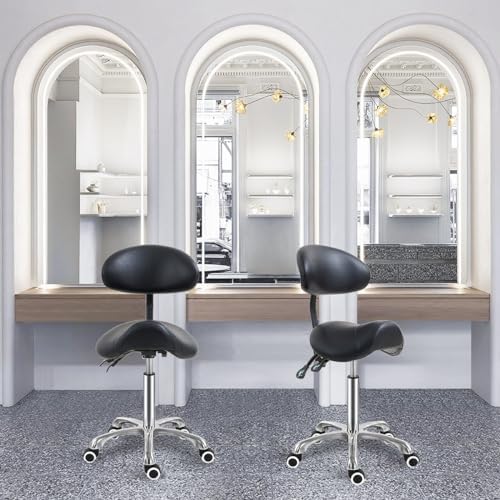 Antlu Saddle Stool Chair with Back Support, Ergonomic Esthetician Stool Chair for Salon Tattoo Spa Medical Dentist Clinic (with Backrest, Black) - Image 2
