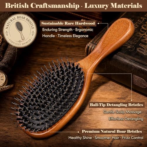 Boar Bristle Hair Brush British Craftsmanship Handmade Slick Back - Image 2