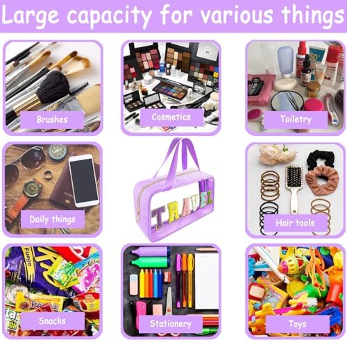 Bunliuys Chenille Letter Clear Makeup Bag Travel Patch, Travel Toiletry Makeup Bag with Handle, Nylon Waterproof Makeup Bags clear cosmetic bag, preppy patch makeup bag for Women (TRAVEL-Violet) - Image 5