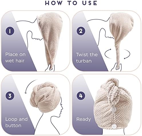 SimpleField 2 Pack Microfiber Hair Towel Wrap for Women, Anti Frizz Quick Drying Hair Turban for All Hair Style, Absorbent and Lightweight (Beige) - Image 6