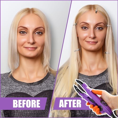 Lothee K Tip Hair Extensions Kit with Heat Iron Finger Protector, Purple - Image 6
