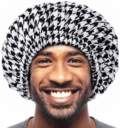Shower Cap for Men Black Bath Cap, Reversible Terry Lined Large Waterproof Adjustable Shower Caps Elastic Band Stretch Hem Hair Hat for braids - Image 7