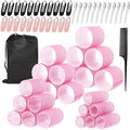 60 Pcs Hair Rollers for Women, Rollers Hair Curlers, 24 Pcs in 4 Sizes(60/48/36/25mm), Self Grip Hair Rollers Set with 34 Pcs Stainless Steel Clips for Long, Medium, Short, Storage Bag, Comb by Unknown