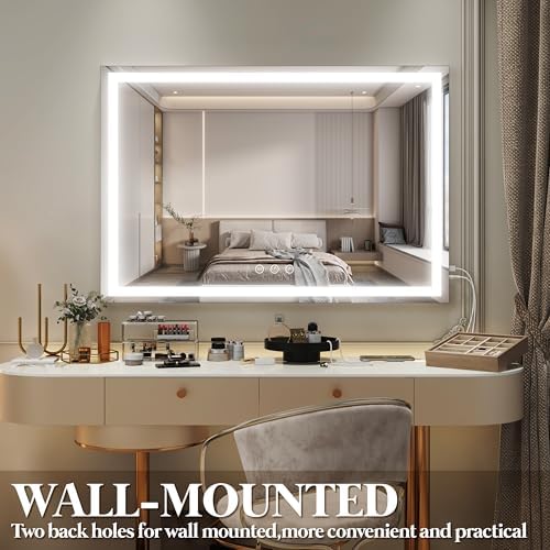 FENNIO Large Vanity Mirror with Lights，35.5" x 27" LED Makeup Mirror，Hollywood Mirror with 3 Color Modes & Adjustable Brightness，Vanity Mirror Square White - Image 4