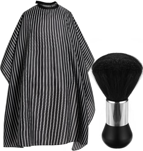 Professional Hair Cutting Cape with Neck Duster Brush, Salon Barber Cape, Hairdressing Accessories Black Stripe by Borogo