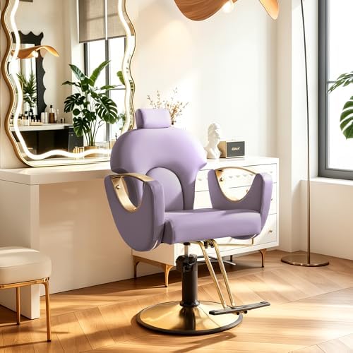 KIGOTY Salon Chair for Hair Stylist, 360° Swivel Reclining Barber Chair for Barbershop, Height Adjustable Hair Chairs, Hairdresser Braiding Styling Chairs, Beauty Spa Equipment (Purple) by KIGOTY