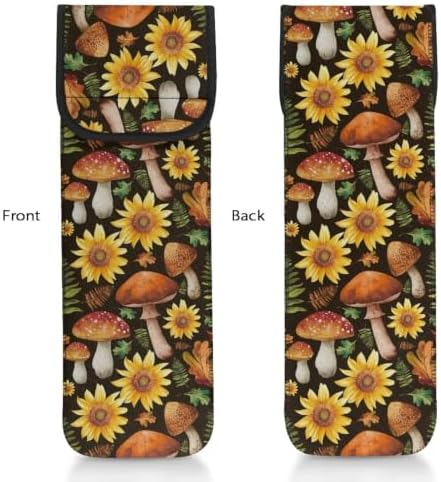Thanksgiving Sunflowers Mushrooms Curling Iron Holder Heat Resistant Neoprene Curling Iron Cover Bag with Pocket Curling Iron Organizers and Storage for Hair Straightener, Curling Iron, Flat Iron - Image 3