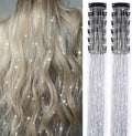 Silver Hair Tinsel 12Pcs Clip in Hair Tinsel Kit 20.5 Inch Fairy Hair Tinsel Kit Heat Resistant Silver Hair Accessories Glitter Hair Extensions for Christmas Halloween Cosplay Party by Ubeleco