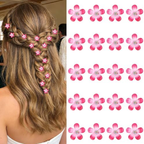 YISSION 20Pcs Mini Ombre Hot Pink Flower Hair Clips Women Girls Wedding by YISSION