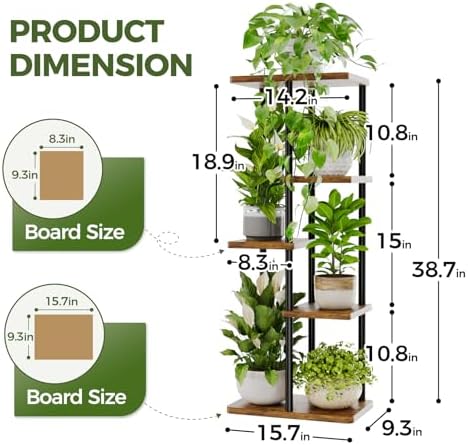 Bamworld Plant Stand 5 Tier Corner Metal Shelf Brown - Image 4