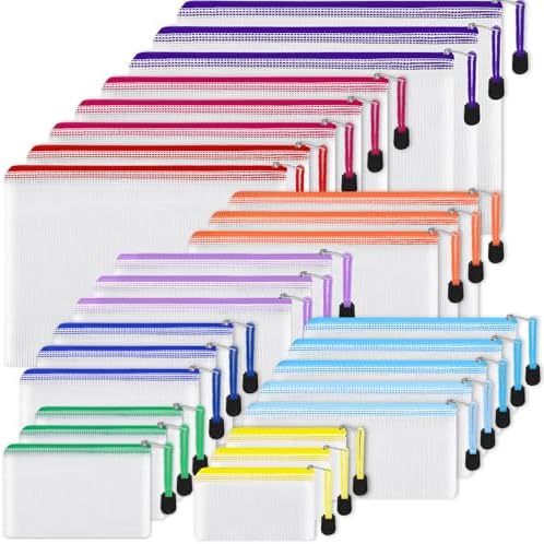 EOOUT 28pcs Mesh Zipper Pouch, Waterproof Zipper Bags, 8 Sizes Plastic Travel Pouch, 10 Colors, Multipurpose for Board Game, Travel Storage, School Supplies, Office Appliances, Home Organize by EOOUT