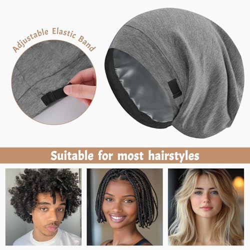 DEMAZALO 3Pcs Silk Satin Bonnet for Sleeping Hair Bonnet for Women Men - Image 5