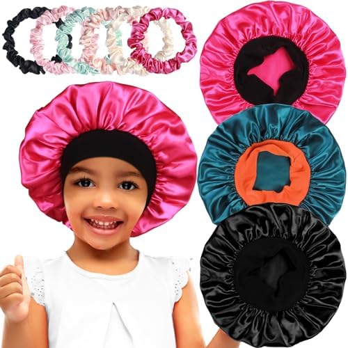 3pcs Satin Bonnets for Kids Sleeping, Cute Hair Bonnet with Scrunchies for Girls Curly Hair, D by Heniho