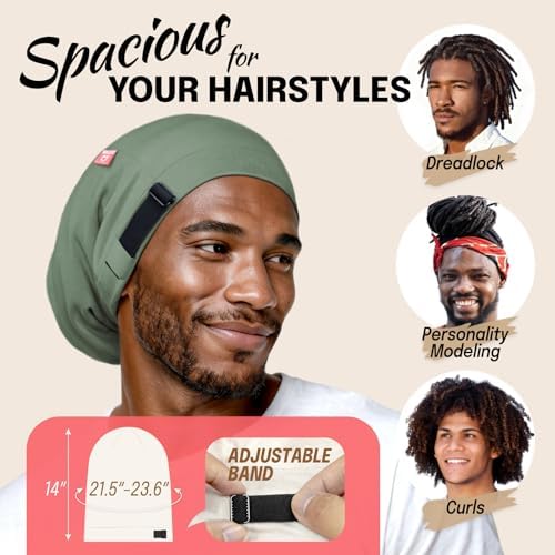 Large Satin Bonnet for Men Sleeping, Dreadlocks Loc Cap for Curly Wave Long - Image 6
