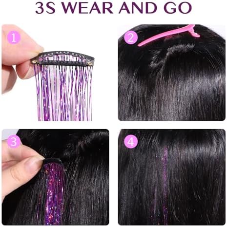 IDN BEAUTY Hair Tinsel Clip In Rainbow Sparkle Hair Extensions 24 Inch 12pcs - Image 5