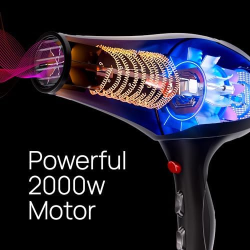 TREZORO Professional Hair Dryer with 2 Concentrator Nozzles, 2000W, Black - Image 6