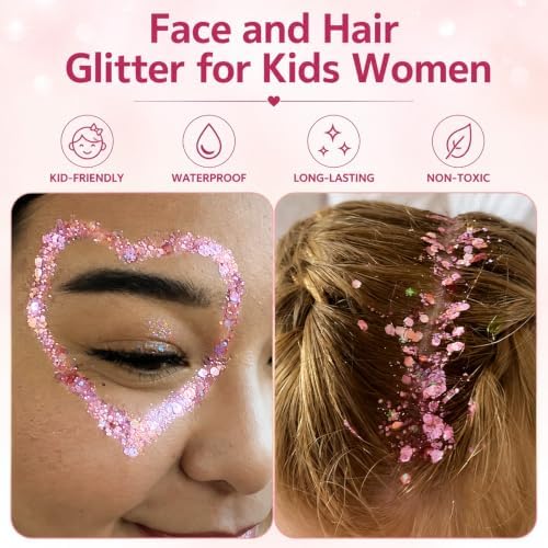 Go Ho Pink Glitter Stick, Sparkly Hair Face Body Shimmer for Women Kids - Image 6
