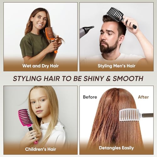 Boar Bristle Detangling Hair Brush for Wet & Dry Hair, Women Men - Image 4