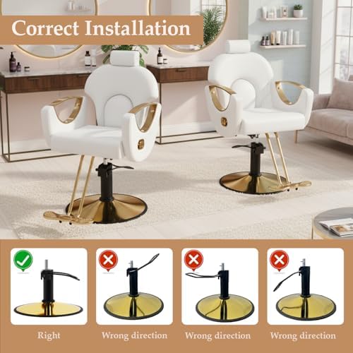 Reclining Barber Salon Chair for Hair Stylist, Professional Hair Stylist Chairs with Heavy Duty Hydraulic Pump, Hairdresser Braiding Styling Shampoo Chair for Spa Home Euipment, White Gold - Image 4