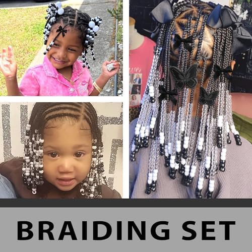 Black Hair Beads for Braids 100PCS Satin Hair Bows Embroidery Butterfly Hair Clips Gradient Large Beads Dreadlock Acrylic Pony Beads Hair Accessories for Women - Image 2