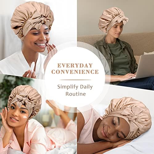AWAYTR Wide Band Satin Bonnet, Tie-Band Sleep Cap for Curly Hair Women - Image 5