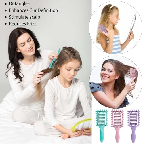 Curl Defining Brush for Curly Hair, Vented Detangling Hair Brush for Wet and Dry Styling, Curved Brush for Shaping and Smoothing Curl Clumps, Lightweight Hair Brush (2Pcs Green) - Image 3