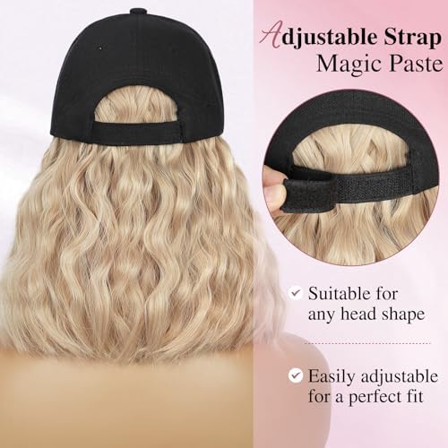 HANYUDIE Hat Wig for Women Wig Cap with Curly Hair Extensions Hat with Hair Wave Adjustable Baseball Cap Wigs - Image 5
