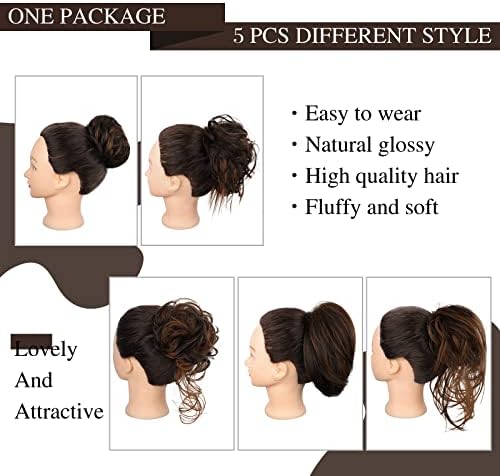 HMD 5 Pieces Messy Hair Bun Hairpiece Tousled Updo for Women - Image 2