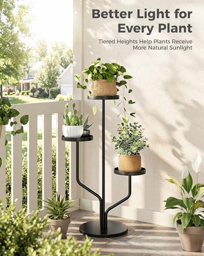Bamworld 3 Tier Plant Stand Indoor Outdoor Metal Plant Shelf for Multiple Plants Pots Black - Image 5